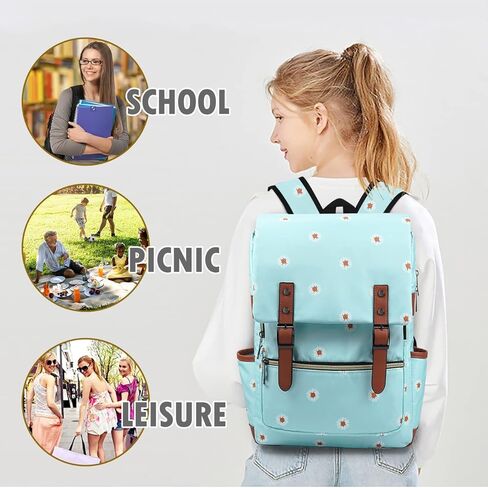 Slim Laptop Backpack College Student School Bag Travel Rucksack Daypack Daisy Black in Saudi Arabia