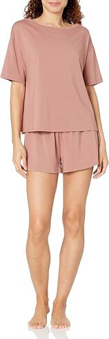 تي شيرت نسائي من Amazon Aware بأكمام قصيرة من القطن بتصميم مريح ومجموعة قصيرة (متوفر بمقاس كبير) in Kuwait