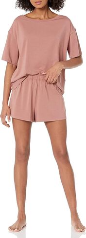 تي شيرت نسائي من Amazon Aware بأكمام قصيرة من القطن بتصميم مريح ومجموعة قصيرة (متوفر بمقاس كبير) in Kuwait