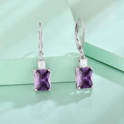 Starchenie Women's Dangle Earrings Sterling Silver Leverback Earrings Princess Brilliant Cut Birthstone Jewelry in Saudi Arabia