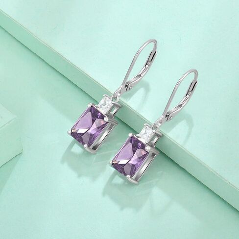 Starchenie Women's Dangle Earrings Sterling Silver Leverback Earrings Princess Brilliant Cut Birthstone Jewelry in Saudi Arabia