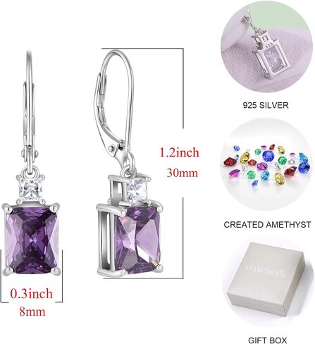 Starchenie Women's Dangle Earrings Sterling Silver Leverback Earrings Princess Brilliant Cut Birthstone Jewelry in Saudi Arabia