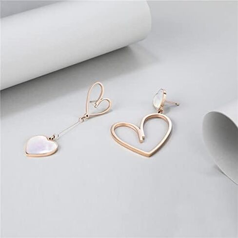 أقراط على شكل قلب أقراط على شكل قلب غير متماثلة للنساء متدلية على شكل قطرة متدلية على شكل قلوب من الذهب الوردي هدية للنساء أو الفتيات... in Kuwait