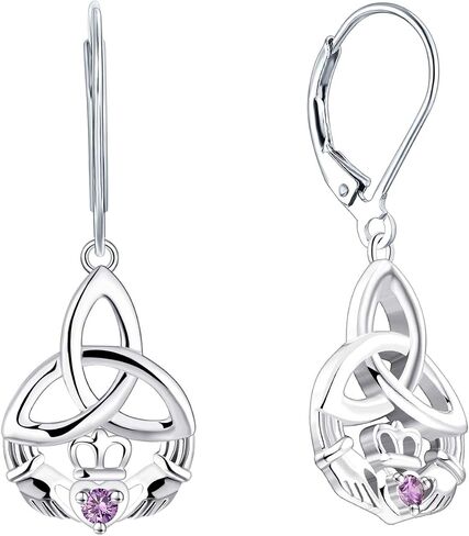 JO WISDOM Women Claddagh Earrings,925 Sterling Silver Irish Celtic Claddagh Love Heart Drop & Dangle Leverback Earrings in Saudi Arabia