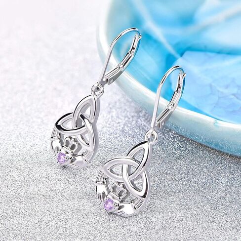 JO WISDOM Women Claddagh Earrings,925 Sterling Silver Irish Celtic Claddagh Love Heart Drop & Dangle Leverback Earrings in Saudi Arabia