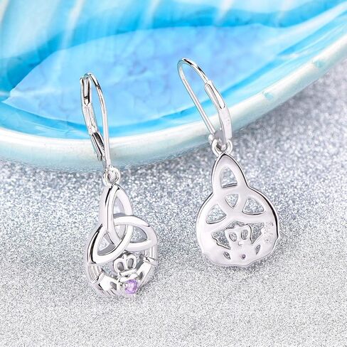 JO WISDOM Women Claddagh Earrings,925 Sterling Silver Irish Celtic Claddagh Love Heart Drop & Dangle Leverback Earrings in Saudi Arabia
