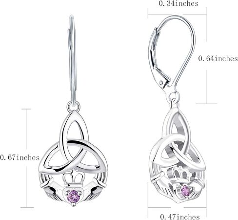 JO WISDOM Women Claddagh Earrings,925 Sterling Silver Irish Celtic Claddagh Love Heart Drop & Dangle Leverback Earrings in Saudi Arabia