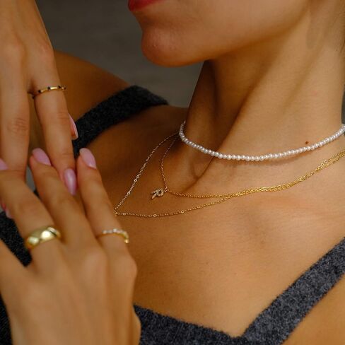 قلادة من الفضة الإسترليني المطلية بالروديوم واللؤلؤ الصغيرة | مطرز طوق اللؤلؤ الأبيض قلادة هدية الزفاف in Kuwait