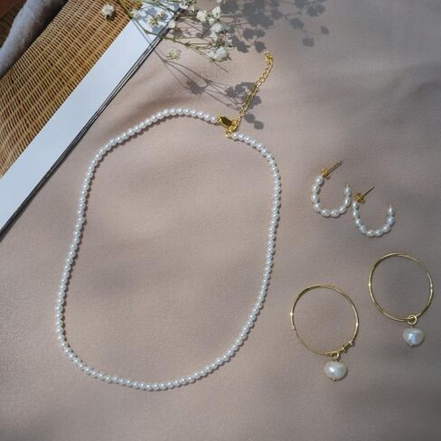 قلادة من الفضة الإسترليني المطلية بالروديوم واللؤلؤ الصغيرة | مطرز طوق اللؤلؤ الأبيض قلادة هدية الزفاف in Kuwait