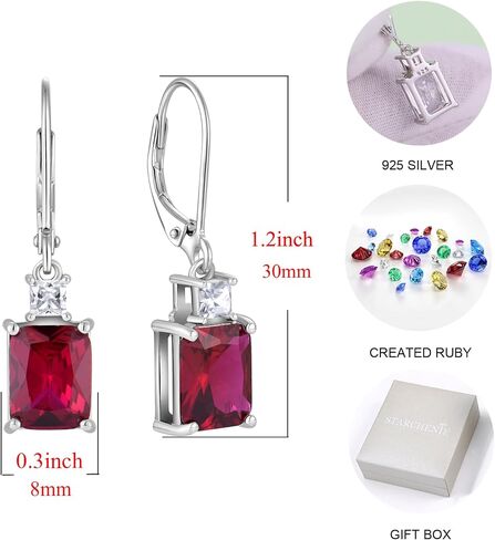Starchenie Women's Dangle Earrings Sterling Silver Leverback Earrings Princess Brilliant Cut Birthstone Jewelry in Saudi Arabia