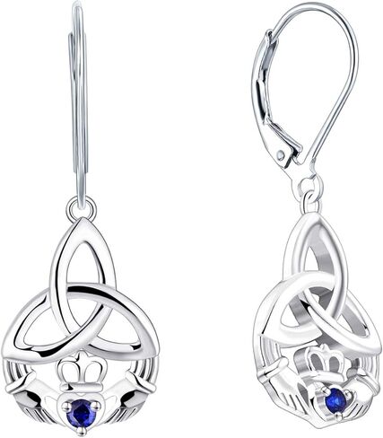 JO WISDOM Women Claddagh Earrings,925 Sterling Silver Irish Celtic Claddagh Love Heart Drop & Dangle Leverback Earrings in Kuwait