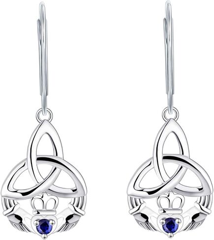 JO WISDOM Women Claddagh Earrings,925 Sterling Silver Irish Celtic Claddagh Love Heart Drop & Dangle Leverback Earrings in Kuwait