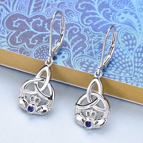 JO WISDOM Women Claddagh Earrings,925 Sterling Silver Irish Celtic Claddagh Love Heart Drop & Dangle Leverback Earrings in Kuwait