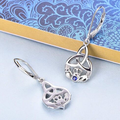 JO WISDOM Women Claddagh Earrings,925 Sterling Silver Irish Celtic Claddagh Love Heart Drop & Dangle Leverback Earrings in Kuwait