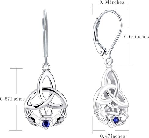 JO WISDOM Women Claddagh Earrings,925 Sterling Silver Irish Celtic Claddagh Love Heart Drop & Dangle Leverback Earrings in Kuwait