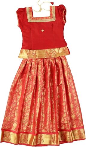 Girl's Pattu Pavadai Red Color Golden Border in Kuwait
