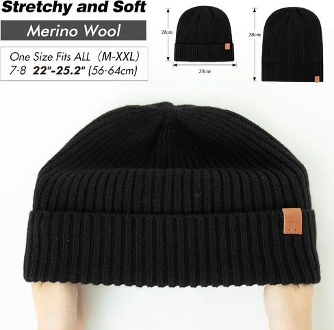 Oversized M L XL XXL 100% Merino Wool Beanie with Fleece Lining Cold Weather Winter Hat Big Head in Saudi Arabia