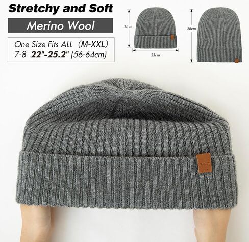 Oversized M L XL XXL 100% Merino Wool Beanie with Fleece Lining Cold Weather Winter Hat Big Head in Saudi Arabia