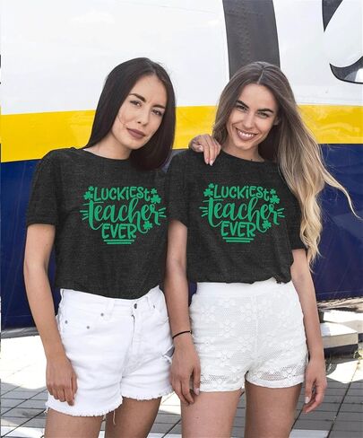 Luckiest Teacher Ever Shirt Women St Patricks Day T-Shirt Funny Teacher Gift Tee Causal Short Sleeve Tops in Kuwait