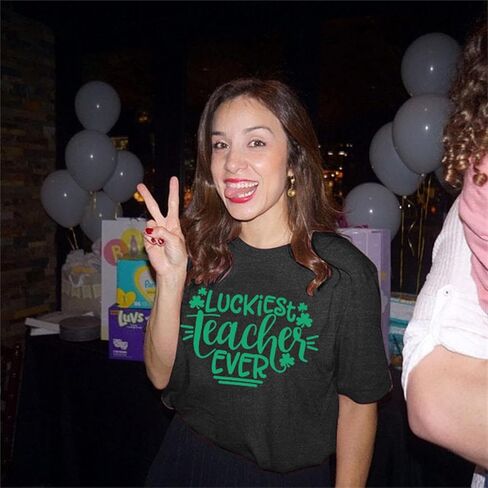 Luckiest Teacher Ever Shirt Women St Patricks Day T-Shirt Funny Teacher Gift Tee Causal Short Sleeve Tops in Kuwait
