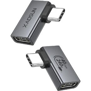 XAOSUN 90 Degree USB C Adapter, USB C to USB C Adapter Right Angle 240W 40Gbps, USB Type C Thunderblt 4 Connecter for MacBook, Phone, ROG Ally, Steam Deck, Switch,Tablet and More