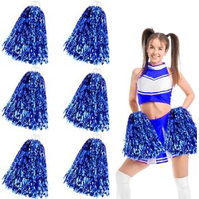 Cheerleading Pom Poms with Handle 6 Pack Cheerleader Pompoms Metallic Foil Pompoms for Sports Team Spirit Cheering Party Dance(Blue) in Kuwait