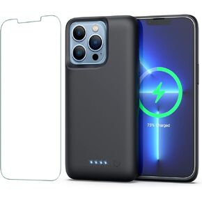 Feob Battery Case for iPhone 13/13 Pro[6.1 inch], 7500mAh Portable Charger Case Extended Battery Pack for iPhone 13/13 Pro Charging Case-[Black]