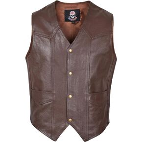 WICKED STOCK Motorcycle Vest for men-Brown Leather Vest Classic Western Style Biker Vest for Men-Club Riding Vest Riding Gear