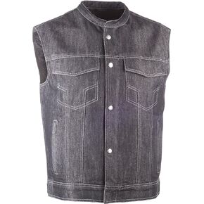 Highway 21 Iron Sights Club Collar Motorcycle Vest for Men and Women, Denim Vest with Pockets for Rugged Riding