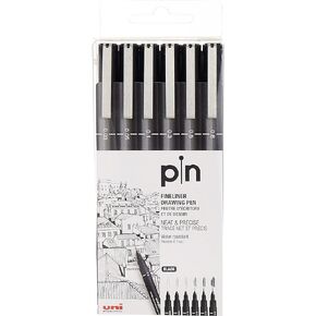 Uni Pin Fineliner Drawing Pen - Sketching Set - Black Ink - 0.03 to 0.8mm - Set of 6