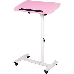 Mobile Laptop Table, Small Standing Desk, Angle & Height Adjustable Rolling Laptop Desk Cart Over Bed Table for Home Office (Pink)