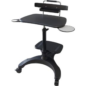 Aidata Ergonomic Sit-Stand Mobile Laptop Cart Work Station with Printer Shelf. with Cup Holder, Mouse Pad and Accessory Tray. Black