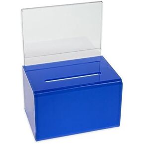 Source One Small 5-Inch Wide Deluxe Oblong Donation Box with Ad Frame & Free Lock (Blue)