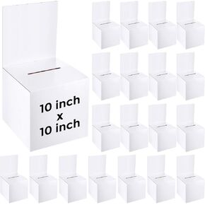 PerKoop 20 Pack Extra Large Ballot Box Suggestion Boxes with Slot Tip Box Raffle Ticket Box with Removable Header for Ticket Collecting Business Card Voting Contest Fundraising, 10x10x10 Inches, White in Kuwait