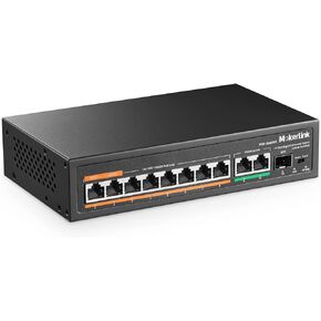 MokerLink 11 Port Gigabit PoE Switch with 8 PoE+ Port, 2 Gigabit Uplink, 1 SFP Port, 120W AI Detection, Qos, Fanless Metal Plug & Play Unmanaged Network Switch