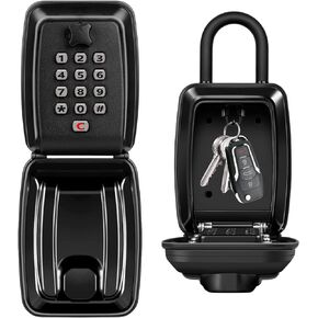 Key Lock Box for Outside Door Handle Waterproof Outdoor Key Storage Lock Box with Hanging Shackle 12 Digit Combination Code Large Capacity Security Lockbox for Home Garage Office Warehouse