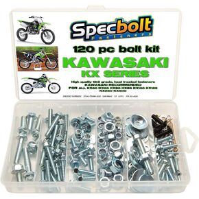 120pc Specbolt Kawasaki KX Two Stroke Bolt Kit for Maintenance & Restoration of MX Dirtbike Spec Fastener KX60 KX65 KX80 KX85 KX100 KX125 KX250 KX500 60 65 80 85 100 125 250 500