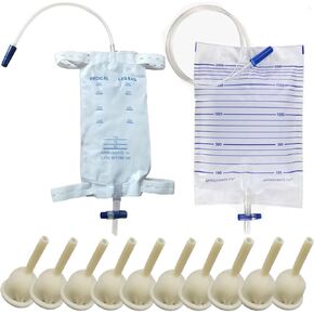 Condom Catheter External self Sealing Set 10pcs Male Condom Catheter 1pcs 500ml Leg Bag 1pcs 2000ml Drainage Bag(30mm/1.18inch)
