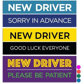 Rio Salto 3-Pack Large Reflective New Driver Car Magnet Please Be Patient Magnet Permit Student Driver Magnets Sticker Cool Prank Rookie Funny Magnetic Accessories Bumper Blue I'm New at This, Magnet