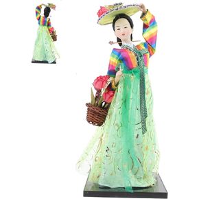 Hand Decor Korean Decor Desktop Decor Figurine Korean Hanbok Doll Collectible Hanbok Doll Figurine Hanbok Doll Decoration Crafts Ornaments Silk Doll Manual Light Green Clothing