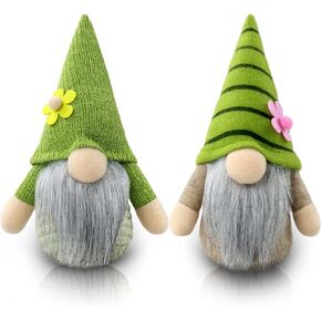 Gehydy Set of 2 Spring Gnomes Plush Easter Sunflower Gnome Decoration Gift Handmade Green Scandinavian Tomte Stuffed Farmhouse Decor for Home Kitchen Tiered Tray