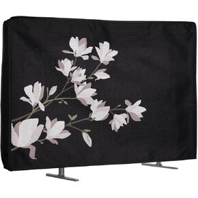 kwmobile Dust Cover for 65" TV Dust Cover - Linen Fabric TV Protector - Check Stripes Black/Light Grey/White