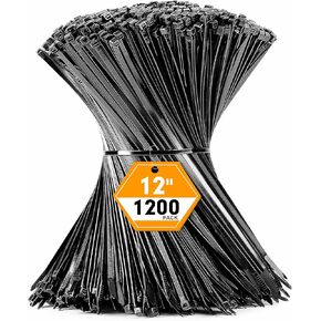 Zip Ties, RAZCC 1200pcs Black Cable Zip Ties 12 Inch, Heavy Duty Plastic Wire Ties with 50lb Tensile Strength, Self-Locking Black Nylon Tie Wraps for Indoor and Outdoor