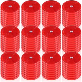 Kingdder 96 Pcs Front Reflector Round Reflector for Driveway Fence Gate Posts Trailers Safety Reflectors with Center Mounting Holes Automobiles Boats Mailboxes Reflector (Red)