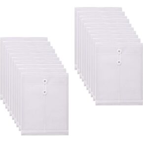 Letter Size Clear Poly Envelopes with String Closure Top Opening Folder Pack of 20 Bottom with Expanding Gusset