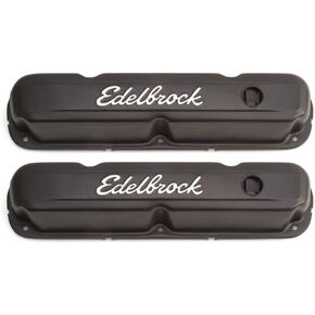 Edelbrock 4473 Signature Series Valve Cover Chrysler 318-360 Low Profile Chrome w/Black Finish