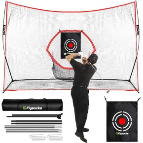 شبكة ضرب ممارسة الجولف المحمولة من Flysocks، شبكات جولف مقاس 10 × 7 أقدام مع هدف مركزي في حقيبة حمل للقيادة في الفناء الخلفي، شبكة تدريب على تقطيع الجولف في الأماكن المغلقة أو الهواء الطلق، أسود in Kuwait