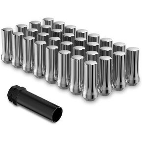9/16x18 Wheel Lug Nuts, 32x Chrome 9/16x18 Lug Nut,Conical/Cone Bulge Seat, Closed End Long Extended XL Spline with 1 Socket Key Fits Ram 1500/2500/3500 F250/350 C20/30 K20/30 8 Lug Aftermarket Wheels