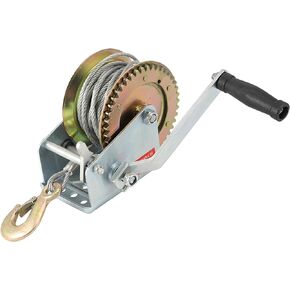 1600lbs Capacity Heavy Duty Hand Winch with 49FT / 15m Steel Cable, Hand Crank Winch, Boat Trailer Winch Manual Winch with Hook and Gear Grease, for Pulling Boat Trailer Truck