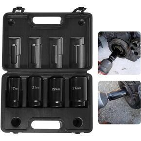 1/2" Drive Crank Bolt Socket Set, 17MM 21MM 22MM 27MM Harmonic Balancer Socket Set, Crank Bolt Removal Tool, 3 Times Momentum Power of Standard Impact Socket Set
